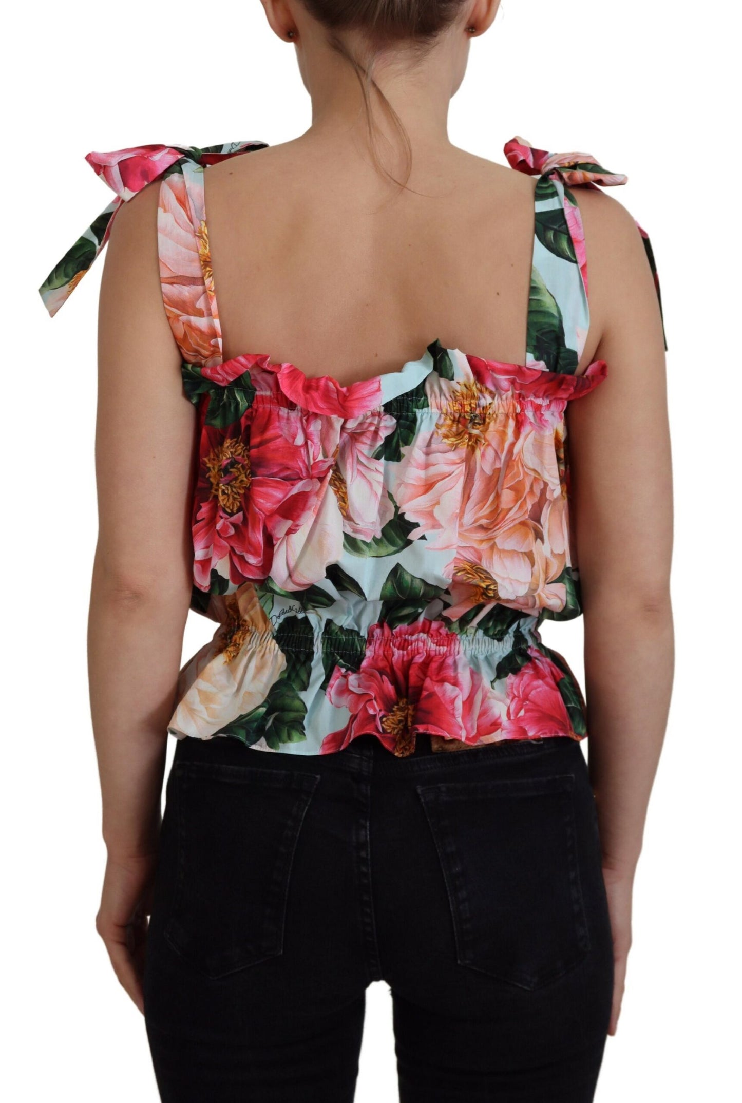 Dolce & Gabbana Multicolor Floral Print Sleeveless Tie Shoulder Top