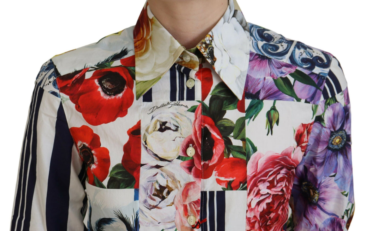 Dolce & Gabbana Multicolor Floral Cotton Collared Blouse Top