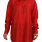 Dolce & Gabbana Red Silk Collared Long Sleeves Dress Shirt Top