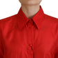 Dolce & Gabbana Red Silk Collared Long Sleeves Dress Shirt Top