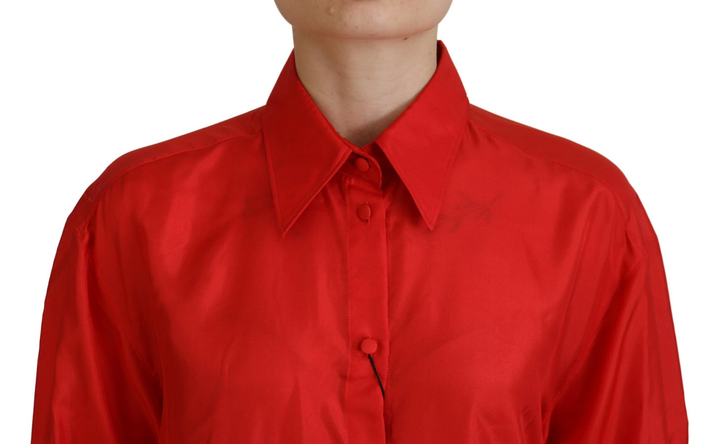 Dolce & Gabbana Red Silk Collared Long Sleeves Dress Shirt Top