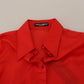 Dolce & Gabbana Red Silk Collared Long Sleeves Dress Shirt Top