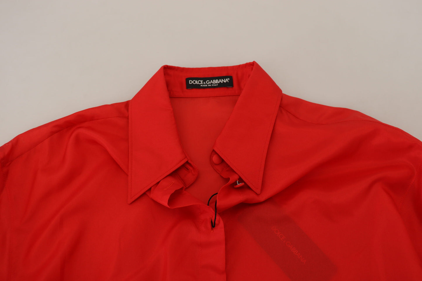 Dolce & Gabbana Red Silk Collared Long Sleeves Dress Shirt Top