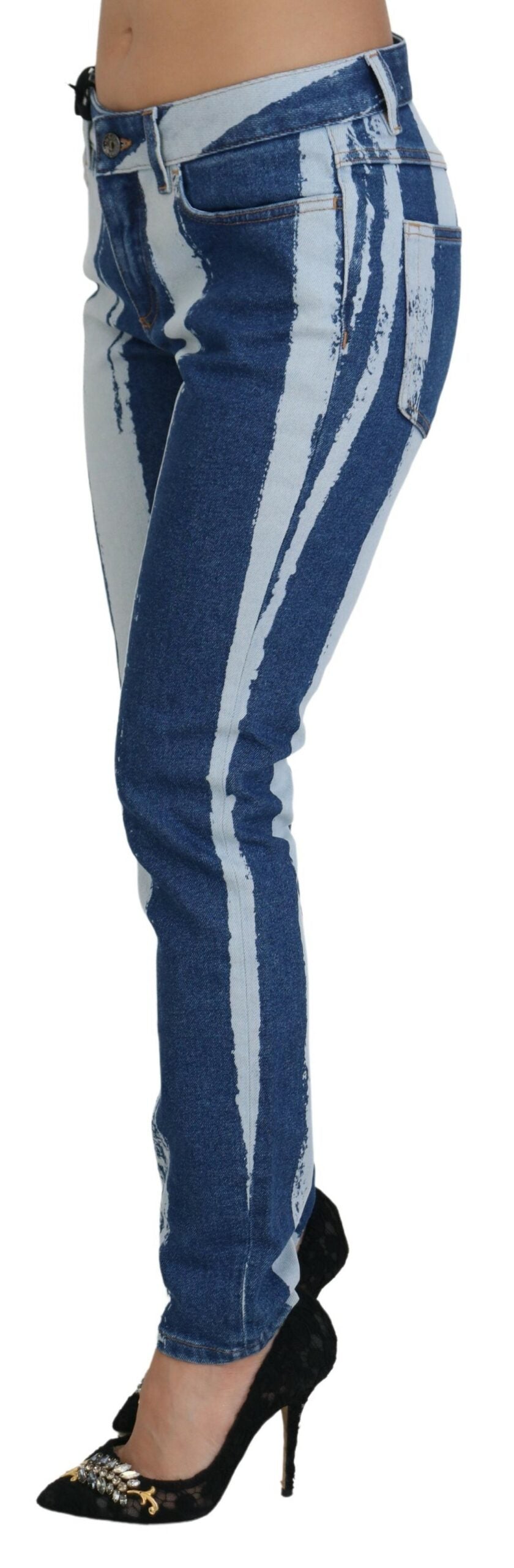 Dolce & Gabbana Cobalt Blue Stripes Skinny Denim Cotton Jeans