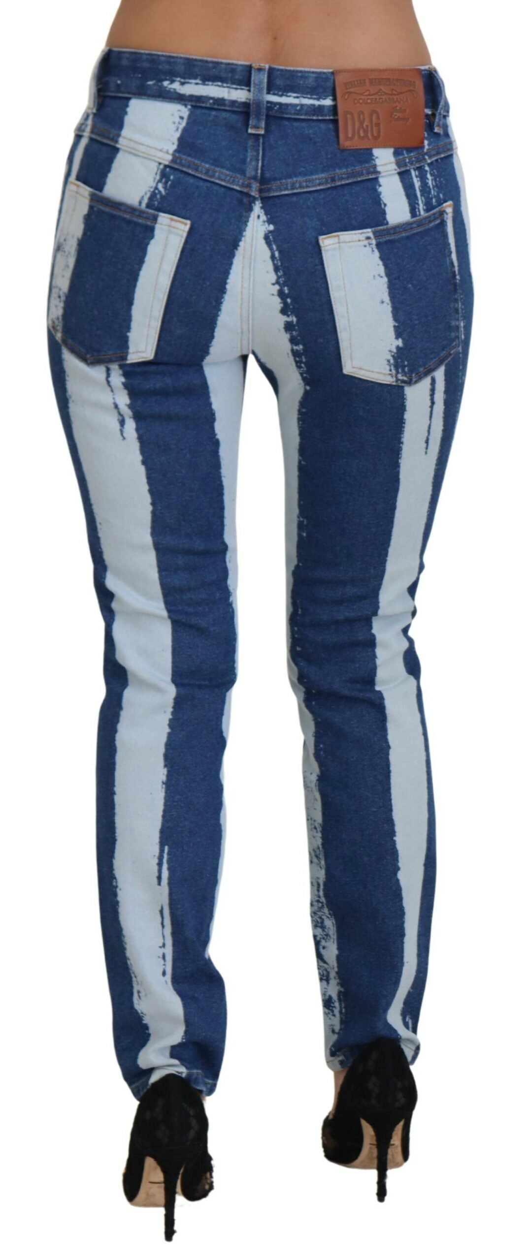 Dolce & Gabbana Cobalt Blue Stripes Skinny Denim Cotton Jeans