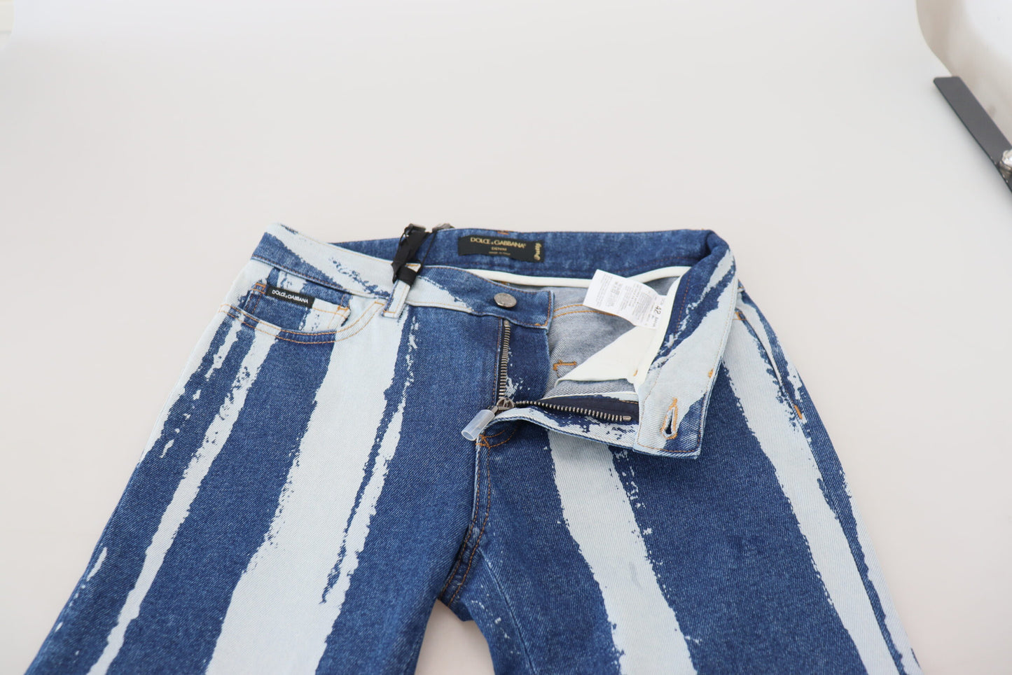 Dolce & Gabbana Cobalt Blue Stripes Skinny Denim Cotton Jeans