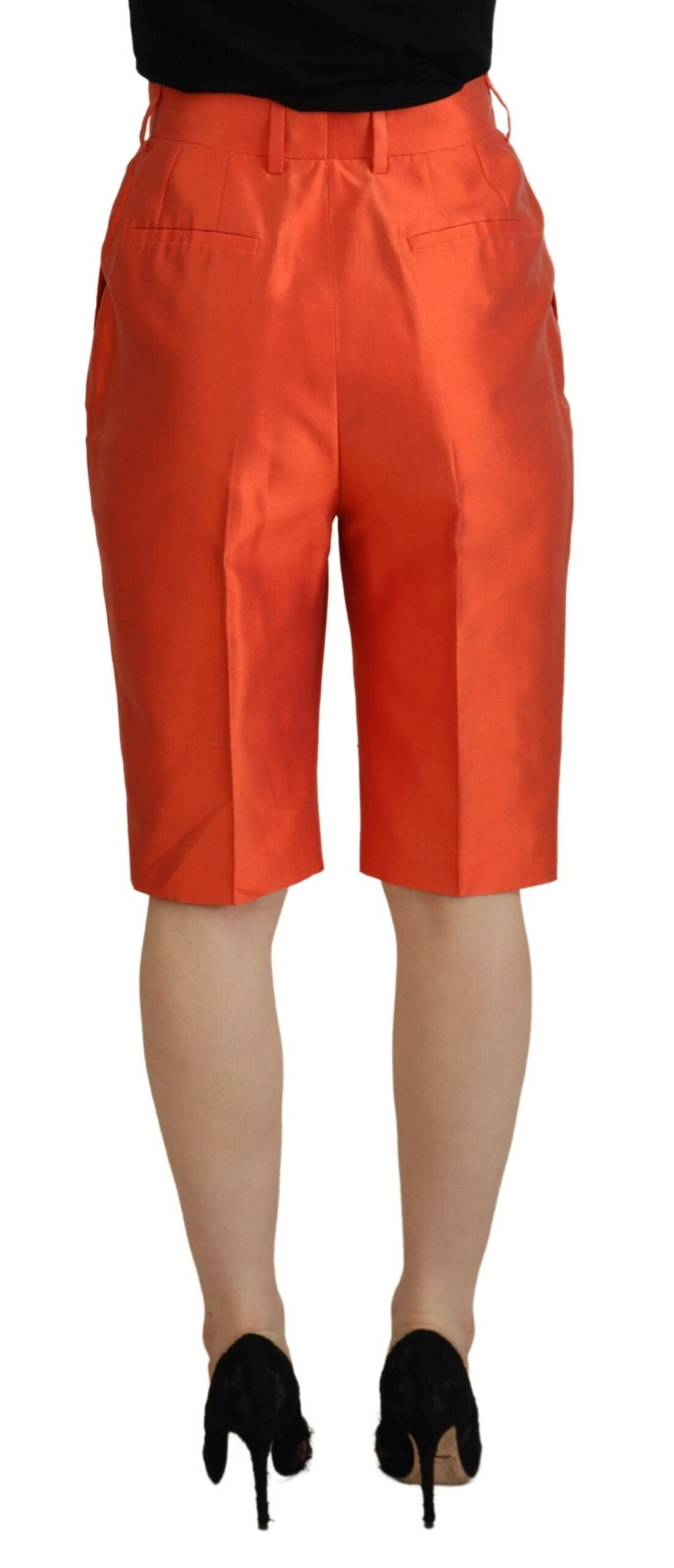 Dolce & Gabbana Orange Silk High Waist Cropped Pants