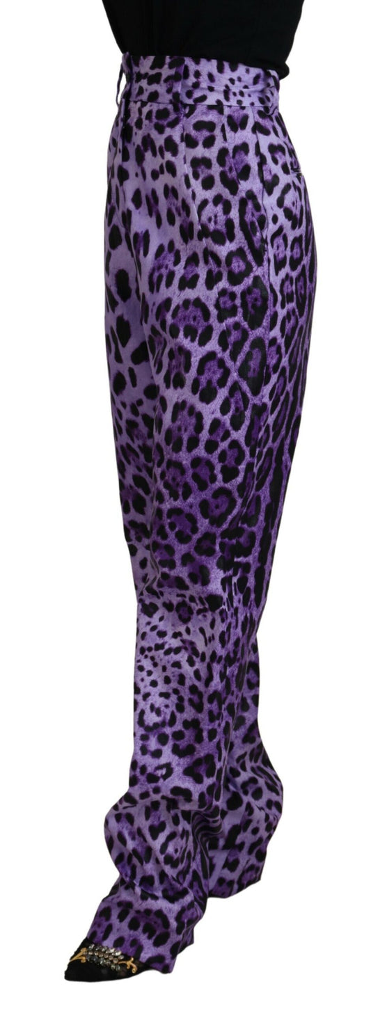 Dolce & Gabbana Purple Leopard Print High Waist Pants