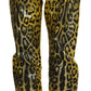 Dolce & Gabbana Yellow Leopard Cotton Straight Denim Jeans