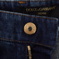 Dolce & Gabbana Blue Embellished Straight Denim Cotton Jeans