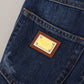 Dolce & Gabbana Blue Embellished Straight Denim Cotton Jeans