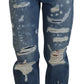 Dolce & Gabbana Blue Tattered Skinny Denim Cotton Jeans