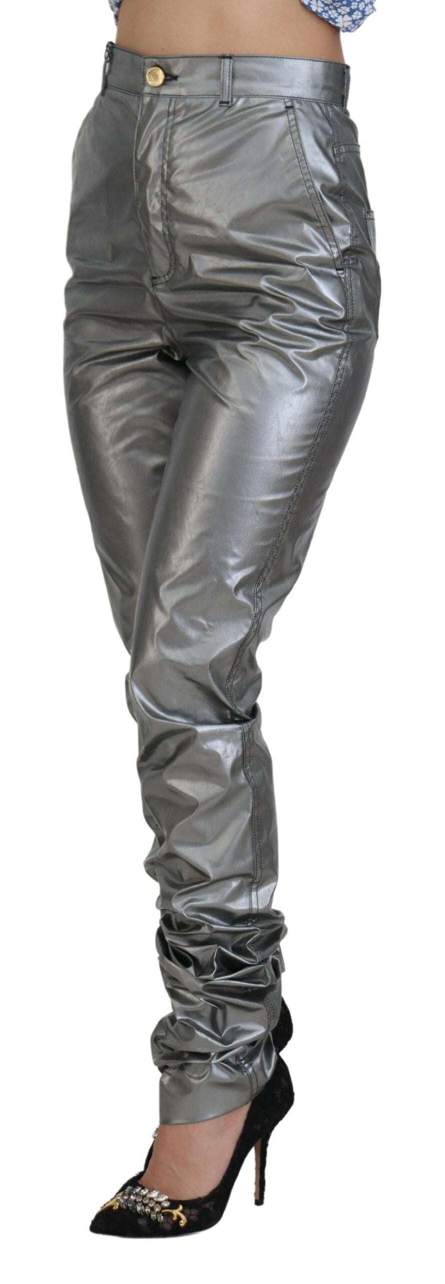 Dolce & Gabbana Metallic Silver High Waist Skinny Pants