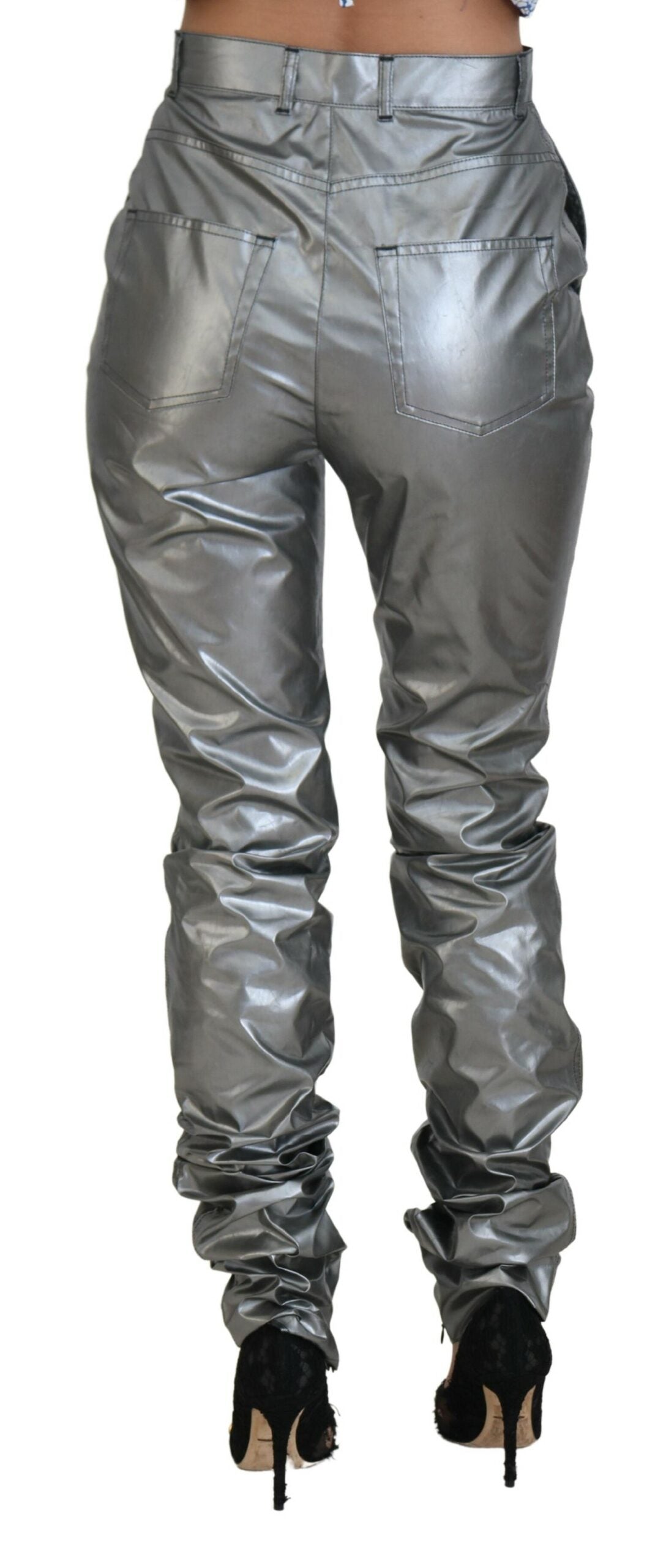 Dolce & Gabbana Metallic Silver High Waist Skinny Pants