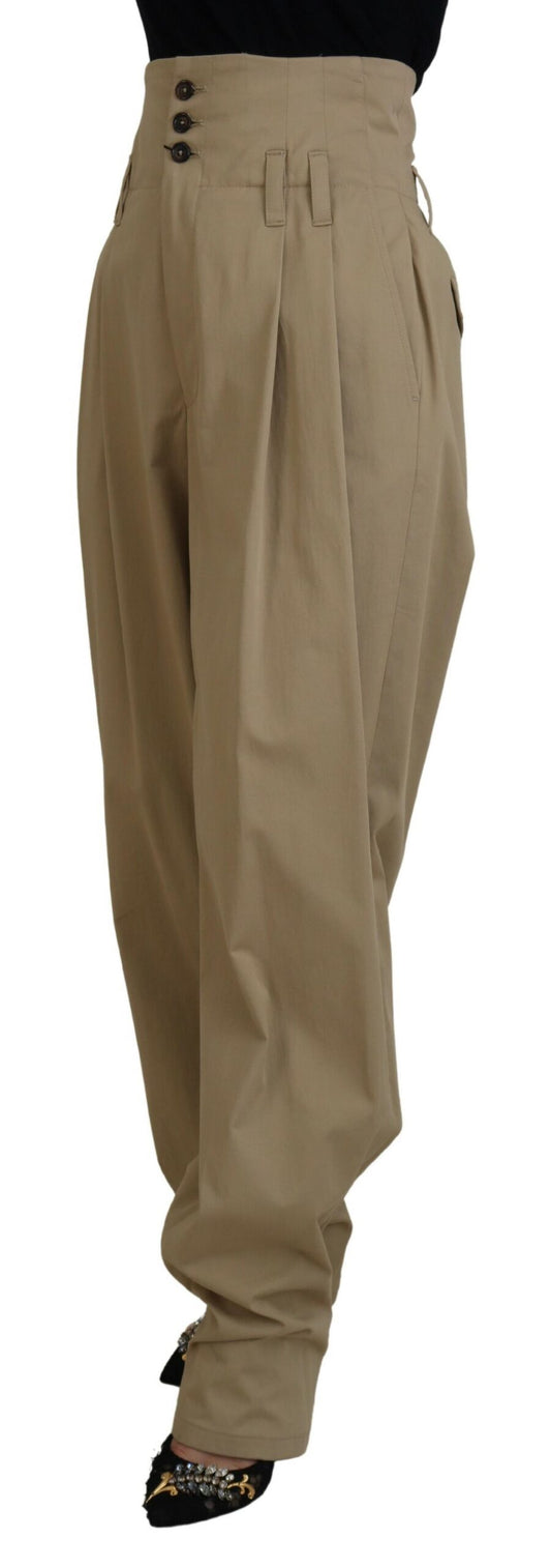 Dolce & Gabbana Brown Cotton High Waist Tapered Pants