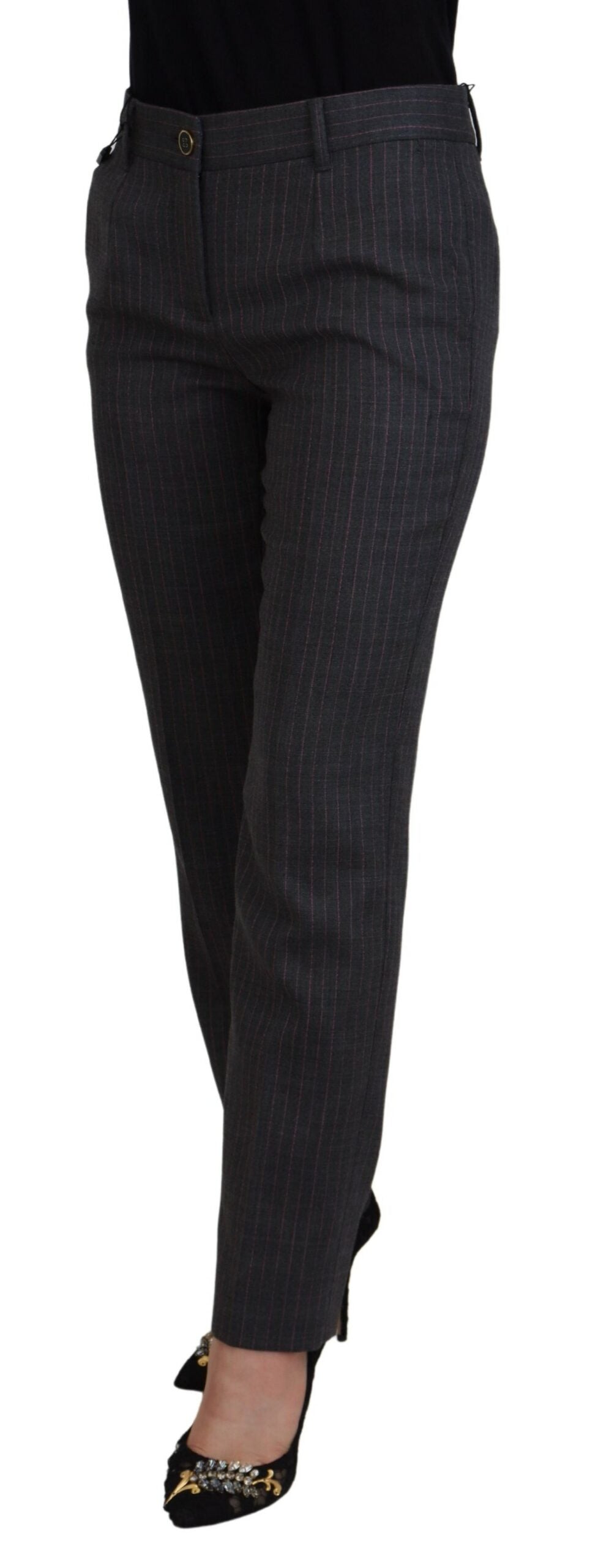 Dolce & Gabbana Gray Stripes Wool Tapered Women Pants