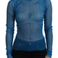 Dolce & Gabbana Blue Mesh Turtleneck Long Sleeve Blouse Top