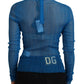 Dolce & Gabbana Blue Mesh Turtleneck Long Sleeve Blouse Top