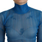 Dolce & Gabbana Blue Mesh Turtleneck Long Sleeve Blouse Top