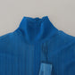 Dolce & Gabbana Blue Mesh Turtleneck Long Sleeve Blouse Top