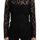 Dolce & Gabbana Black Cotton Lace Trim Long Sleeves Top