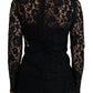 Dolce & Gabbana Black Cotton Lace Trim Long Sleeves Top