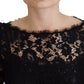 Dolce & Gabbana Black Cotton Lace Trim Long Sleeves Top