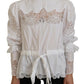 Dolce & Gabbana White Cotton Lace Trim Turtle Neck Blouse Top