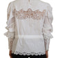 Dolce & Gabbana White Cotton Lace Trim Turtle Neck Blouse Top