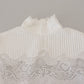 Dolce & Gabbana White Cotton Lace Trim Turtle Neck Blouse Top