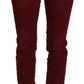 Dolce & Gabbana Maroon Corduroy Slim Fit Women Casual Pants