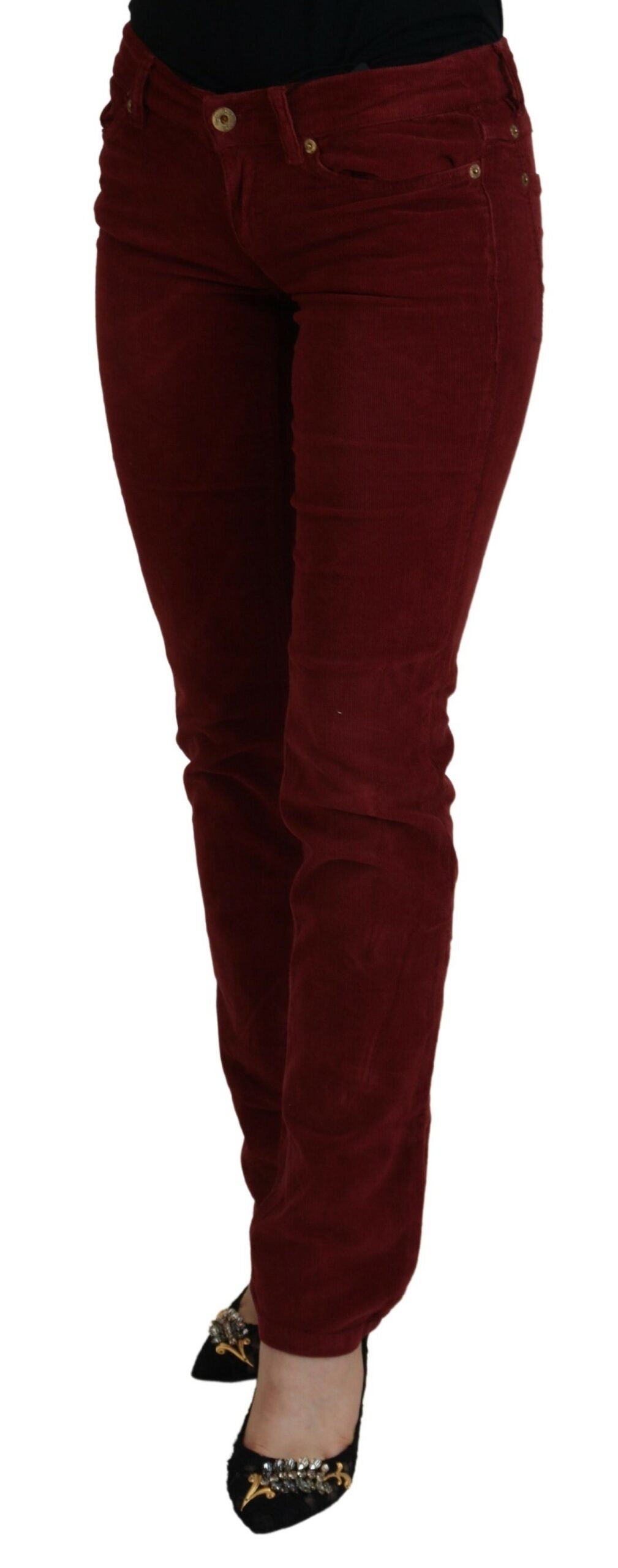 Dolce & Gabbana Maroon Corduroy Slim Fit Women Casual Pants