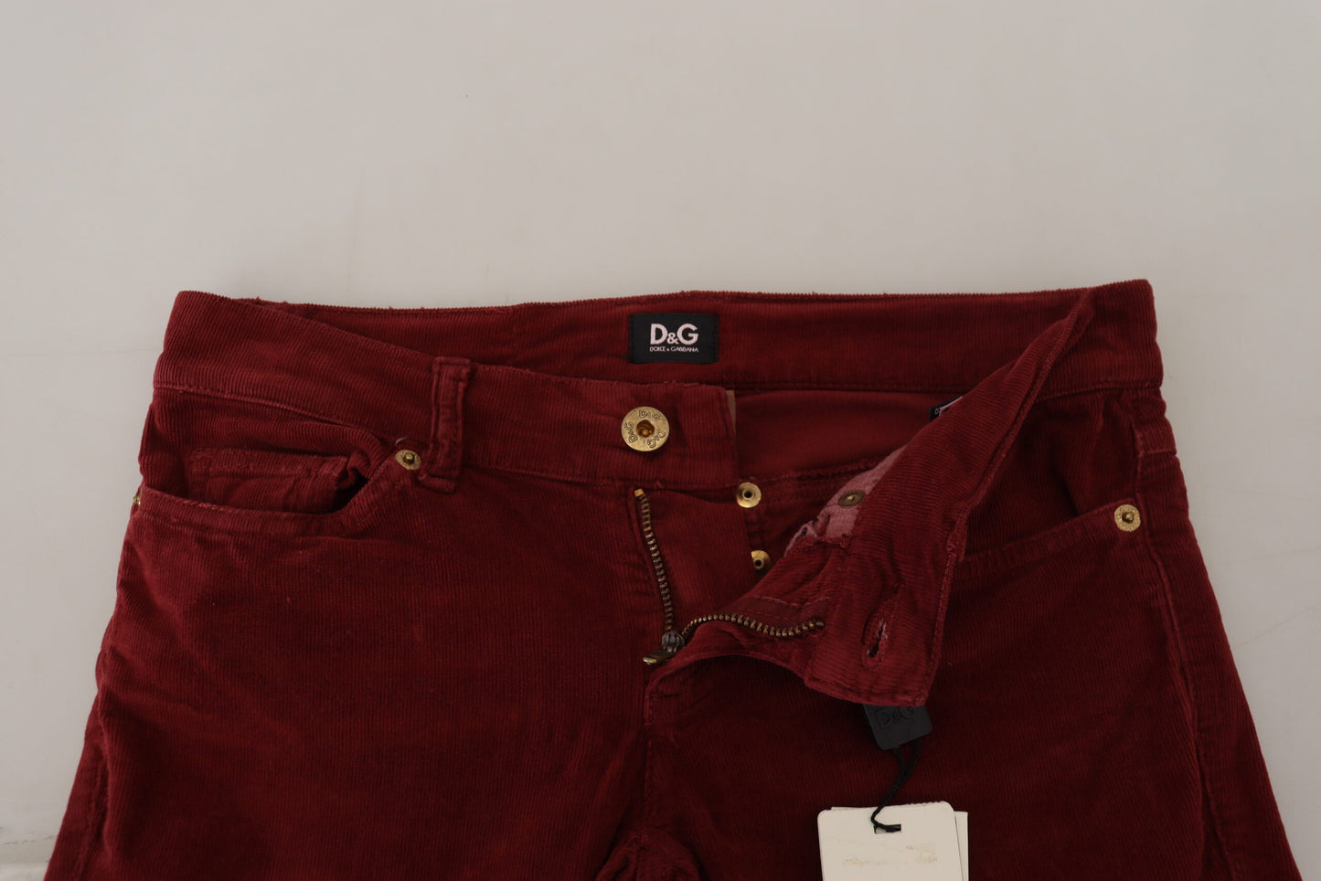 Dolce & Gabbana Maroon Corduroy Slim Fit Women Casual Pants