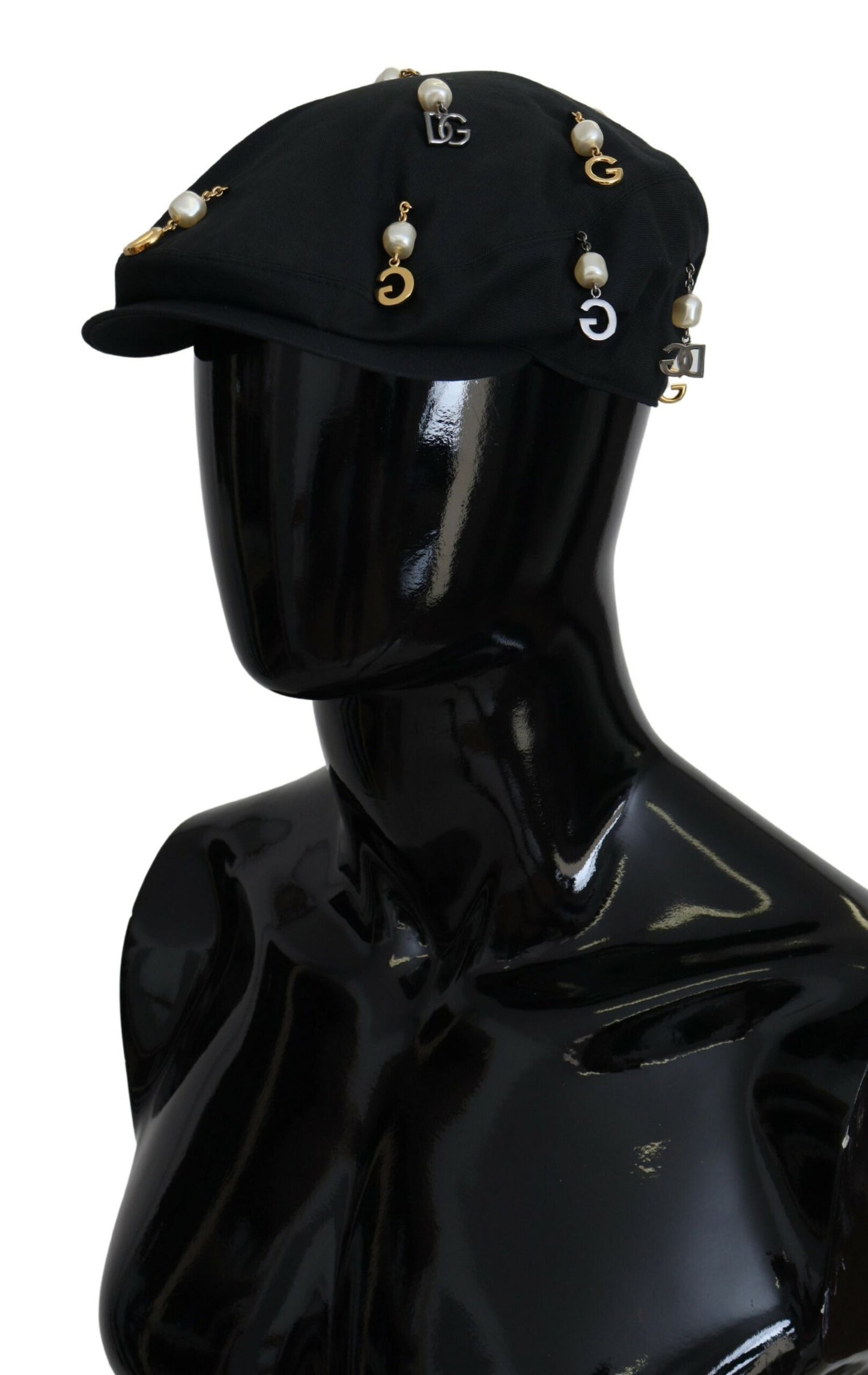 Dolce & Gabbana Black Cotton Embellished Newsboy Men Hat