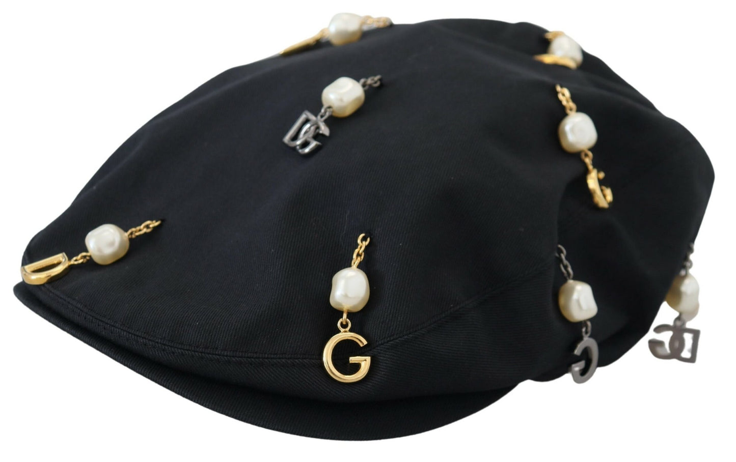 Dolce & Gabbana Black Cotton Embellished Newsboy Men Hat