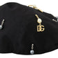 Dolce & Gabbana Black Cotton Embellished Newsboy Men Hat