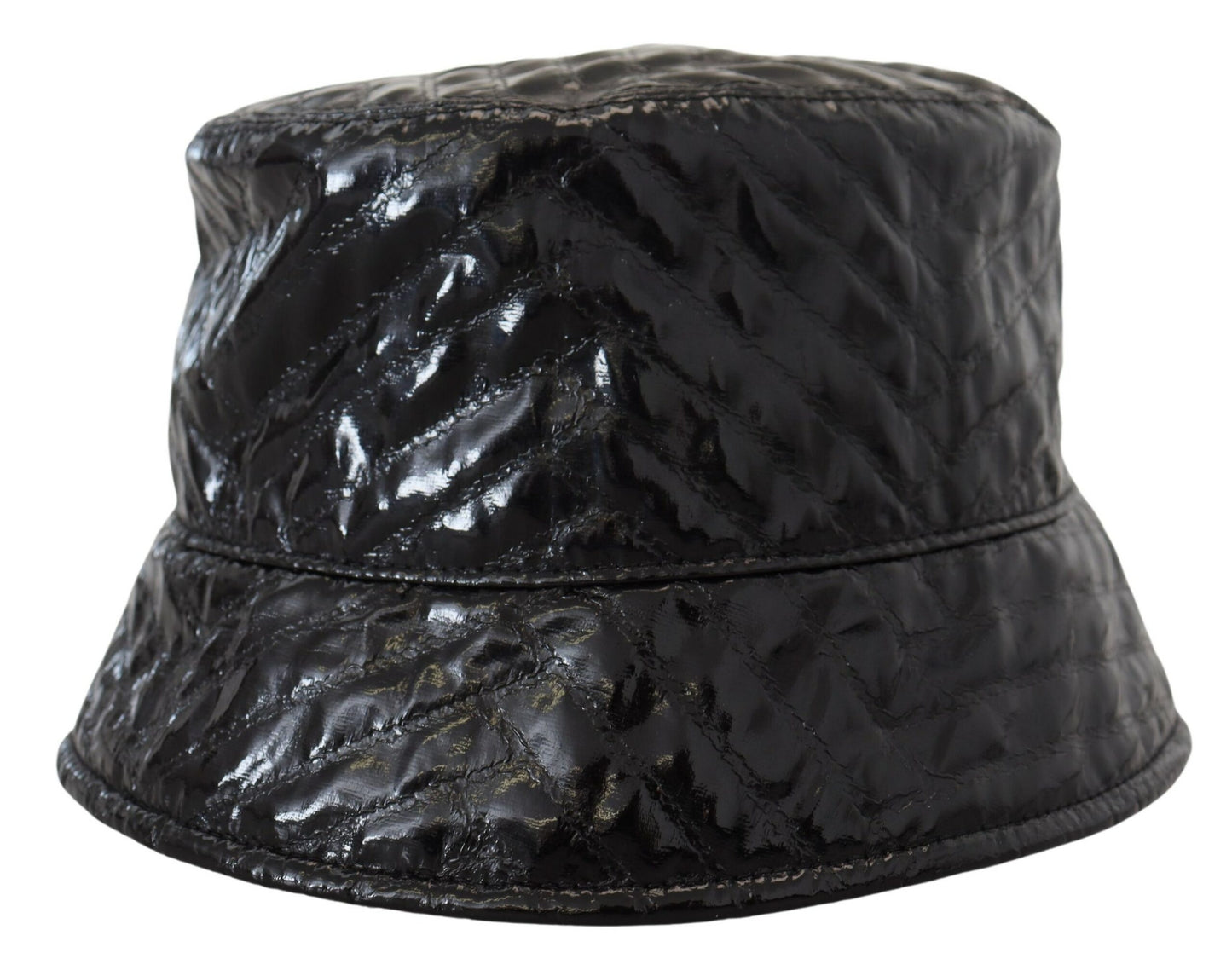 Dolce & Gabbana Black Quilted Faux Leather Women Bucket Cap Hat