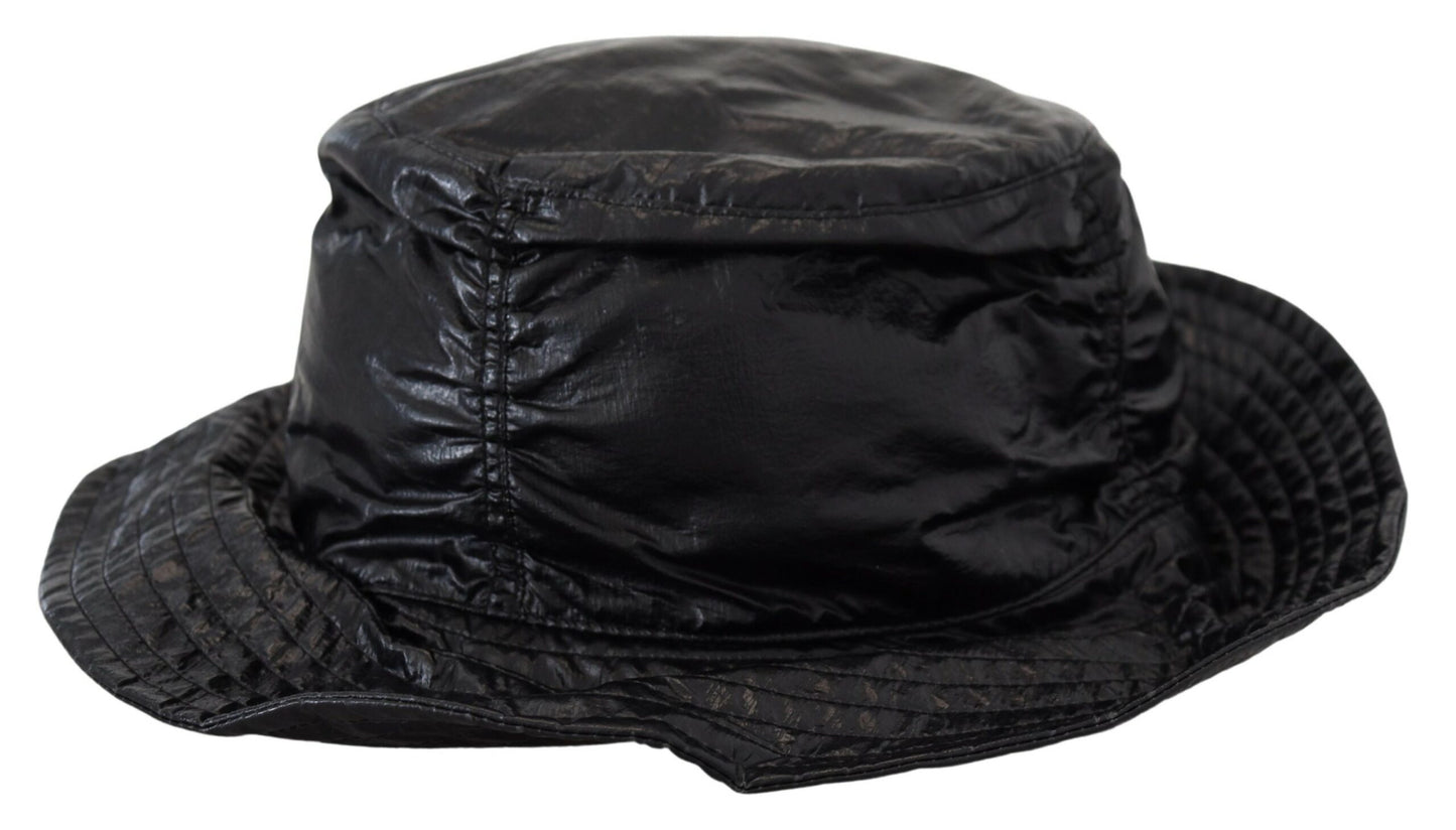 Dolce & Gabbana Black Quilted Faux Leather Women Bucket Cap Hat