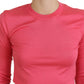 Dolce & Gabbana Pink Silk Cropped Crewneck Pullover Sweater