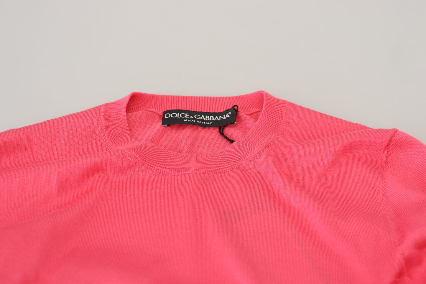 Dolce & Gabbana Pink Silk Cropped Crewneck Pullover Sweater