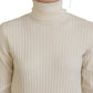 Dolce & Gabbana Ivory Turtleneck Distressed Cuff Pullover Sweater