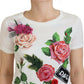 Dolce & Gabbana White Rose DGLogo Printed Short Sleeves Top