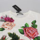 Dolce & Gabbana White Rose DGLogo Printed Short Sleeves Top