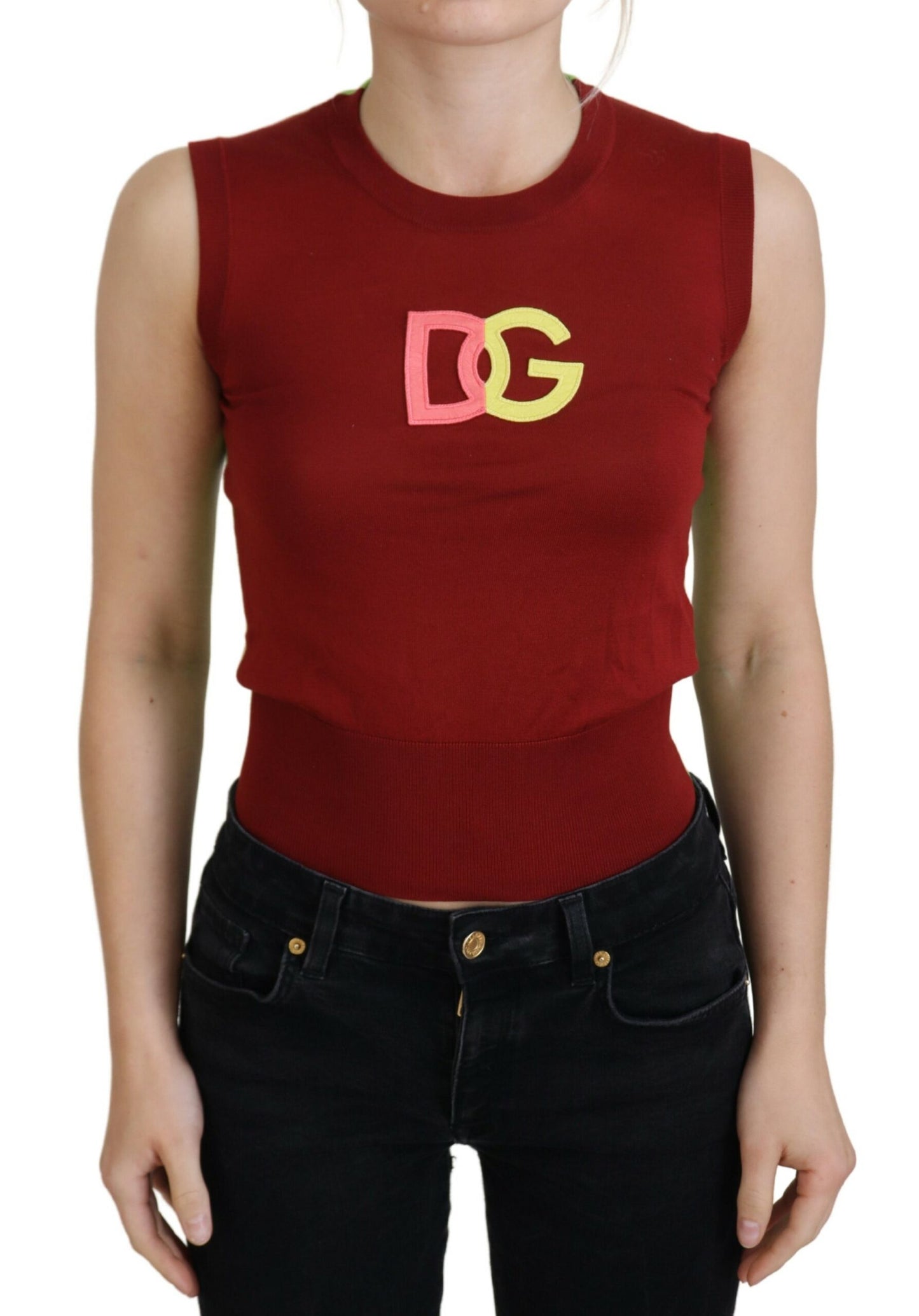 Dolce & Gabbana Red Green DG Logo Sleeveless Pullover Top