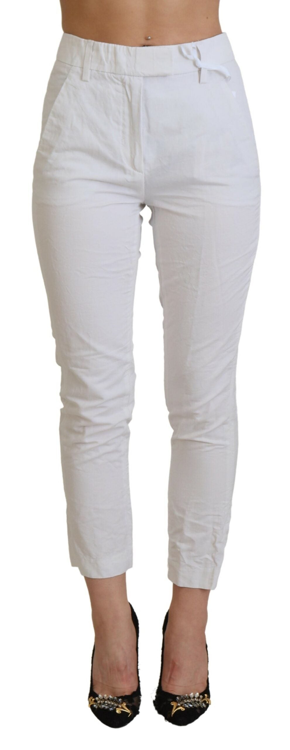 Dondup White High Waist Tapered Women Pants