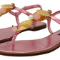 Dolce & Gabbana Pink Embellished Slides Flats Sandals Shoes