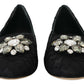 Dolce & Gabbana Black Taormina Lace Crystals Flats Shoes