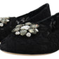 Dolce & Gabbana Black Taormina Lace Crystals Flats Shoes