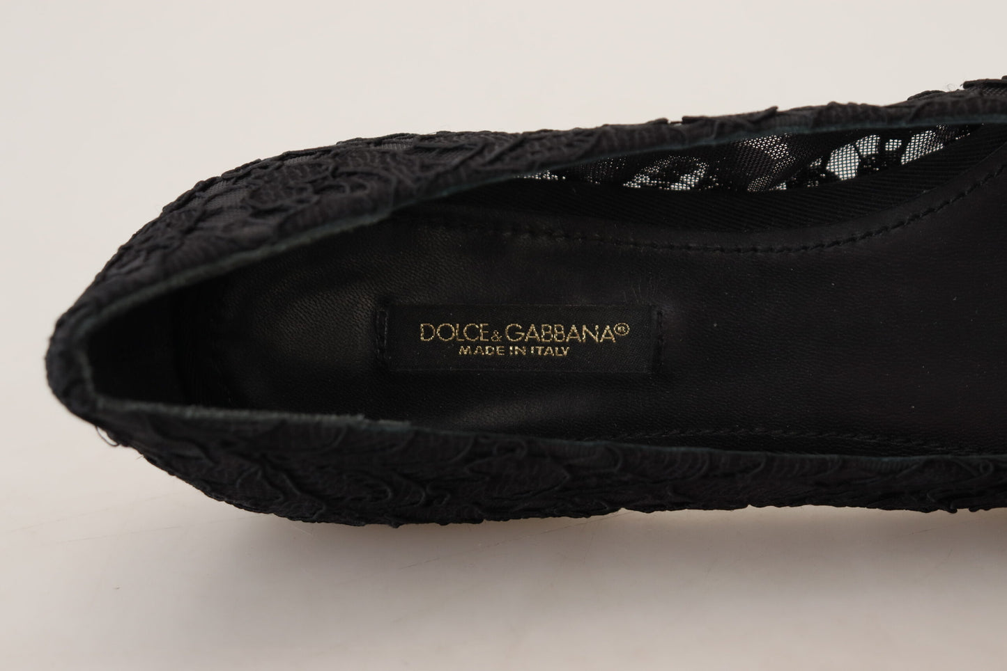 Dolce & Gabbana Black Taormina Lace Crystals Flats Shoes