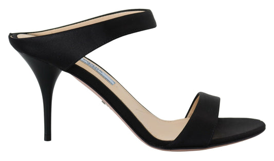 Prada Black Leather Open Toe Stiletto Heels Sandals